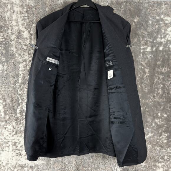 DKNY Size 44L Wool Career Notched Blazer Jacket Black Long Sleeve Button - Picture 3 of 10